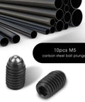 10 Piece M5 Ball Plunger Set With Hex Socket Spring Plungers, Carbon Steel, Pro Grade Heavy Duty Build, Easy Install, M5x8 Threaded Plungers