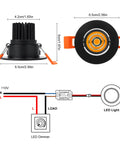 2 Inch LED Downlight Kit With 3W Recessed Lighting 220LM COB Dimmable 3000K Warm White CRI80 Black Trim LED Ceiling Lights With Driver Diagram