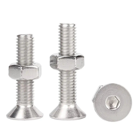 M6 Countersunk Hex Socket Head Screws And Nuts Kit, 40 Sets, 304 Stainless Steel Fasteners For Indoor Outdoor DIY Projects, Built To Last With Strong Threads, Smooth Finish, Easy To Tighten, showing screw and nut close-up
