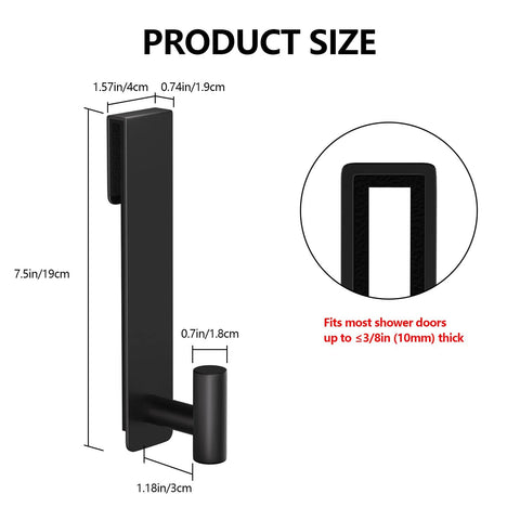 Diagram of Stainless Steel Over The Door Shower Hooks For Frameless Glass Doors 7.5 Inch Extended T Shape Towel Hanger Black Finish.