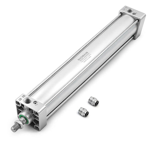 Built Tough Pneumatic Air Cylinder 63mm Bore 500mm Stroke Double Acting Single Rod With M16 By 1.5 Threaded Rod And Port Three Eighths Inch