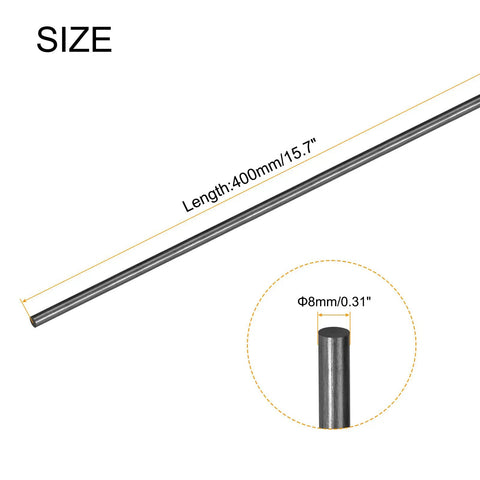Five Piece Pack Carbon Fiber Rods 8mm X 400mm For RC Planes And Drones, detailed size dimensions 400mm length and 8mm diameter shown