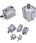 Top Shelf Heavy Duty Double Acting Pneumatic Air Cylinder And SDA Series 12mm Bore With 45mm Stroke And Male Thread Design, showing multiple compact silver actuators.