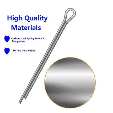 Heavy Duty Cotter Pin Assortment Kit With 555 Steel Cotter Pins, Clips And Fasteners, single steel pin with material details