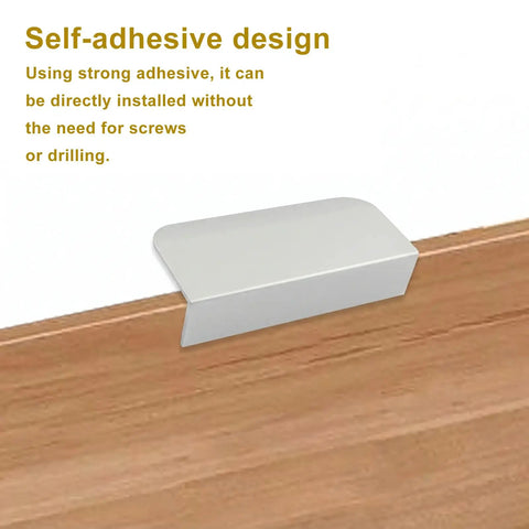 5 Pack Adhesive Edge Finger Pulls For Cabinets And Kitchen, 3.15 Inch No Drill Aluminum Drawer Pulls, Silver Finish on Wood