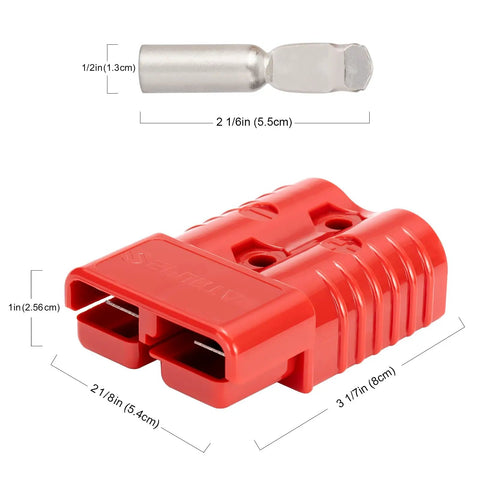 Heavy Duty Battery Quick Connect Disconnect Kit 175 Amp 12 To 36V 1/0 AWG Red 4 Pack For Winches Trailers And Electrical Equipment Fast Easy Power Connection And Disconnection, red connector dimensions