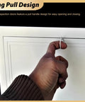 Hand using ring pull design on Heavy Duty Drywall Access Panel With Smooth Operating Handle Recessed Metal Wall Hole Cover For Indoor Hvac Ducts And Attic Laundry Sleek Aluminum Service Door 36 By 40 Inches No Sweat Install.
