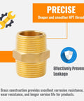 1/2 Inch Male Hex Nipples 1/2 Inch NPT Brass Pipe Fitting Adapters with precise threads and corrosion resistance details