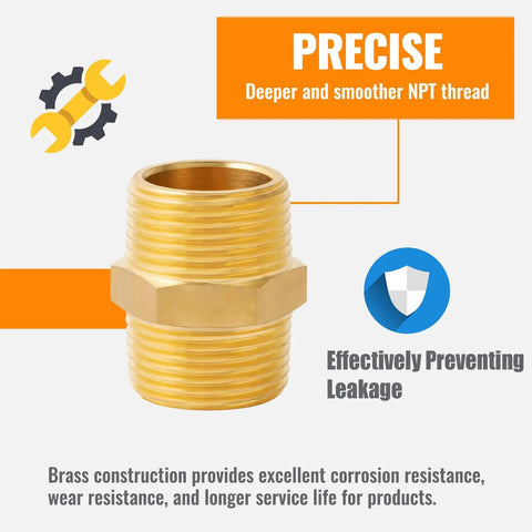 1/2 Inch Male Hex Nipples 1/2 Inch NPT Brass Pipe Fitting Adapters with precise threads and corrosion resistance details