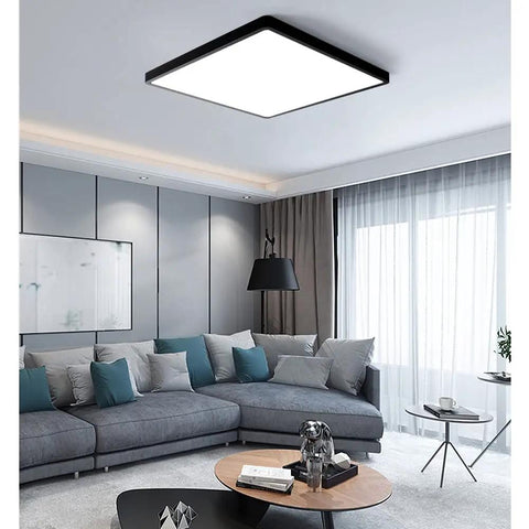 Two Pack 12 Inch 24W Flush Mount LED Ceiling Light Square Black 5000K Daylight, 3200 Lumens in modern living room