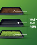 10x20 Inch Black Plastic Propagation Trays 10 Pack For Plant Propagation Seedlings Microgreens Soil And Hydroponics No Drain Holes Durable Garden Trays Built For DIY Growers - soil, empty, microgreens trays side by side