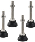 Four Pack Heavy Duty Adjustable Leveling Feet With M16 Screw Thread And Slick Black Rubber Base For Furniture And Machines Delivers Rock Solid Stability Includes Nifty T Bolts For Quick Setup.
