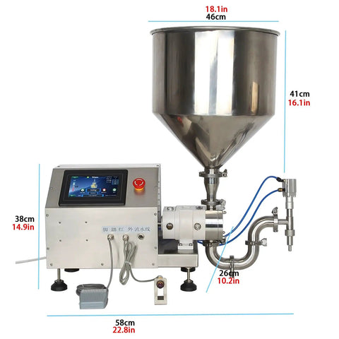 Heavy Duty Automatic Filling Machine For Viscous Liquids And Creamy Sauces with a 40L stainless steel hopper and touchscreen.