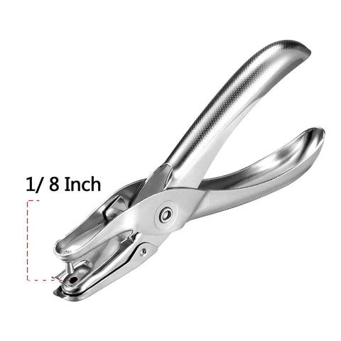 Three Pack Metal Hole Punchers With One Eighth Inch Hole For School, Home And Office, Easy Grip Puncher in silver metal design