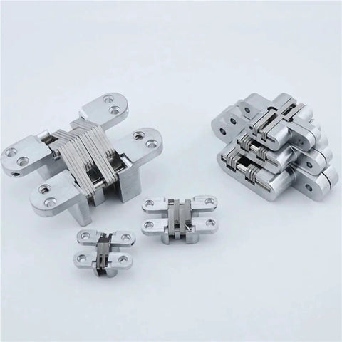 Stainless Steel Concealed Cross Heavy Duty Folding Door Hinge Kit, Hidden Double Spring, Built-In Mount, 2 Pack visible in multiple sizes