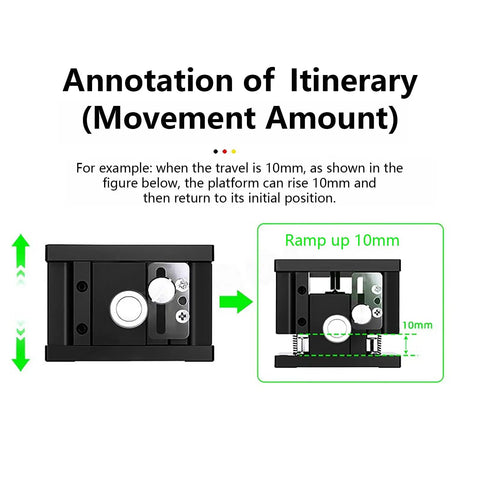 Diagram of Manual Z Axis Linear Stage With Micrometer Fine Tuning Bearing Slide Table showing 10mm movement