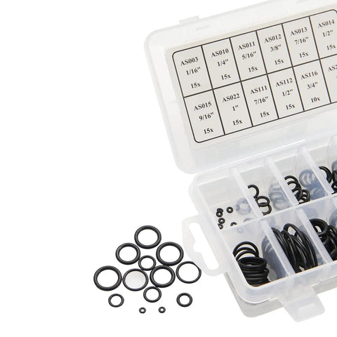 Scuba O Ring Kit 12 Sizes NBR90 Nitrile Seals For Dive Hoses Tanks And Gear Oil Resistant Rubber O Rings For Regulator Connections And Dive Equipment Great For Maintenance And Repairs displayed in clear box