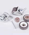 Heavy Duty Rubber Swivel Caster Wheels Set Of Five Silent Furniture Casters With M10 And M12 Threaded Stems 1.5 Inch close-up view of wheels and hardware