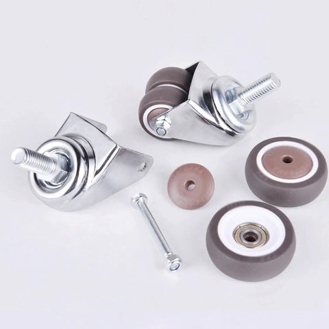 Heavy Duty Rubber Swivel Caster Wheels Set Of Five Silent Furniture Casters With M10 And M12 Threaded Stems 1.5 Inch close-up view of wheels and hardware