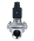 Front view of 1 Inch Stainless Steel Solenoid Valve 12V DC Normally Open With Viton Seal and Junction Box Type For Industrial Use