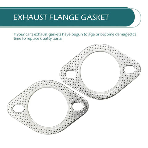 Kickin Tail 2Pack Exhaust Manifold Gaskets Forged From Ultra Tough Stainless Steel, 2.5 Inch 2 Bolt Oval Ring For Universal Fit shown in close-up view.