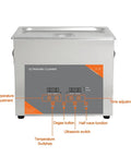 Heavy Duty 3 Liter Ultrasonic Cleaner Machine With Digital Timer And Heating Tank For Vinyl Records Carburetors Injectors Brass Auto Parts Engine Components Cleaning control panel featuring adjustment buttons.