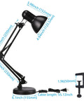 Metal Desk Lamp With Clamp And Swing Arm, Architect Styled Gooseneck Task Light for Home Office showing dimensions and clamp