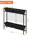 32 Inch Tall Elevated Raised Garden Bed With Trellis And Sturdy Legs For Vertical Outdoor Gardening Of Vegetables Herbs And Flowers In Four Separate Planter Boxes For Balcony Patio Or Backyard Black with product dimensions.
