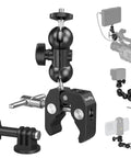 Sturdy Camera Clamp Mount With Double Ball Head Magic Arm For versatile mounting, Securely Mount Monitors Lights And Cameras Ideal For Insta360 And GoPro Filming On The Fly