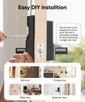 Installing No Sweat Biometric Fingerprint Door Lock With Smooth Integrated Handle And Built In Wifi on wooden door.
