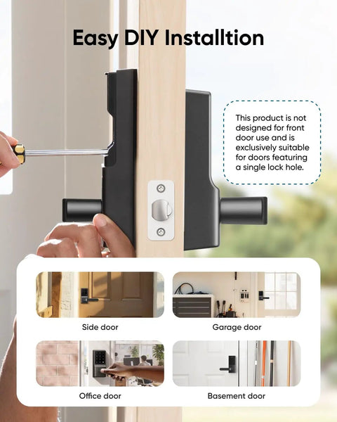 Installing No Sweat Biometric Fingerprint Door Lock With Smooth Integrated Handle And Built In Wifi on wooden door.