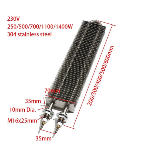 230V Square Finned Hot Air Heater With M16 Stainless Thread And 70x35mm Compact Design For Ovens And Electric Stoves, 304 stainless steel.