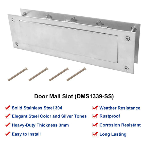 Heavy Duty 304 Stainless Steel Front And Rear Mail Slot With Victorian Letter Box Plate, silver, weather resistant, product view