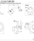 Technical drawing of Restoration Pressure Balanced Shower Faucet With Washerless Cartridge, brushed nickel, showing dimensions.