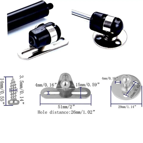 12 Inch Gas Strut 30N Lift Support For Cabinet Doors components and dimensions with screws and brackets