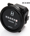 Beefy Built Tough Mechanical Engine Hour Meter Gauge For 8 To 80 Volt DC Or 110 To 250 Volt AC Systems Tracks Running Hours To 99,999.9 0.1 Hour Resolution Simple 2-Inch Round Mount Ideal For Boats ATVs UTVs Snowmobiles Lawn Tractors Generators black 2-inch round quartz hour meter for DC 8-80V