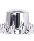 Close-up of Chrome Wheel Cover Set For Semi Trucks 33mm Lug Nut Covers with dome top, removable hub caps, and chrome finish.