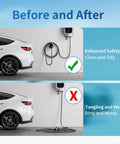 Hella Secure Ev Charger Holder Wall Mount For Sae J1772 Type 1 Cable Organizer before and after comparison of cable organization.