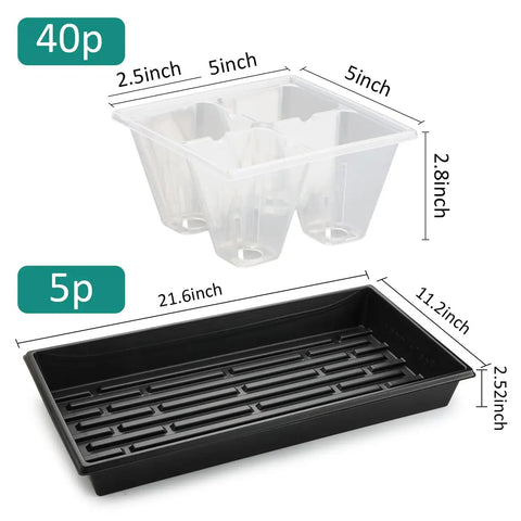Heavy Duty 1020 Seed Tray Set With 40 Clear 4 Cell Seed Starter Trays Large Drainage Holes For Easy Transplanting And Strong Seed Germination Propagation 5 Pack