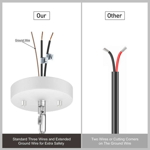 BoostArea White Pendant Light Kitchen Island wiring comparison showing standard three wires versus reduced wires for safety.