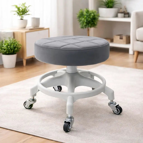 Low Profile Rolling Stool With 360 Degree Rubber Wheels, Heavy Duty 450 Lb Capacity, PU Seat, Steel Connector And Anti Tip Base