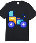 Fresh Vintage Pedicab Rickshaw Bike Taxi Driver Graphic Heavyweight Cotton Tshirt on black with colorful vehicle print.