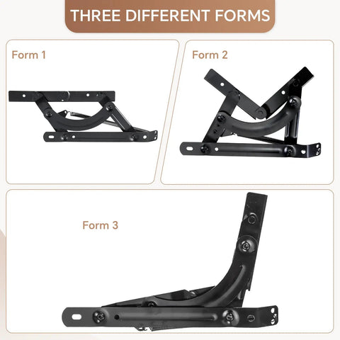 Three forms of Heavy Hitter Dual Phase Sofa To Bed Converter Kit featuring adjustable steel hardware.
