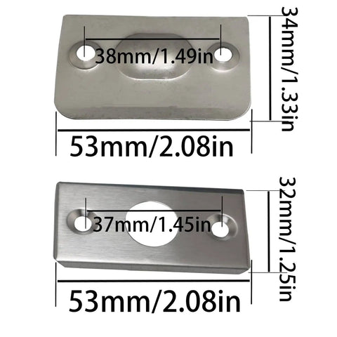 4 Sets Small Closet Door Ball Catch Kit in Stainless Steel with Strike Plate, brushed finish, dimensions 53x34mm and 53x32mm.