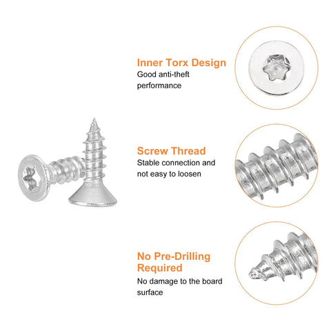 Lock It Down With These Hella Secure Flat Head Torx Screws M3 X 10mm 304 Stainless Steel Countersunk Self Tapping Anti Theft Hardware For Wood Decking And Fencing T10 Bit Compatible Silver Pack Of 40 showing inner Torx design and screw thread.