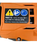 Close-up of the control panel and safety labels on the Beast Mode 18V Brushless Cordless Hammer Drill Driver.