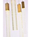 Modern 13 Bulb Pendant Ceiling Light Featuring Satin Gold Hardware And Clear Crystals with long adjustable light strips.