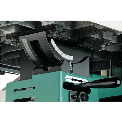 Close-up of the motorized upper blade guide on a 19-Inch 5 HP Ultimate Bandsaw for heavy duty production work with large cutting capacity.