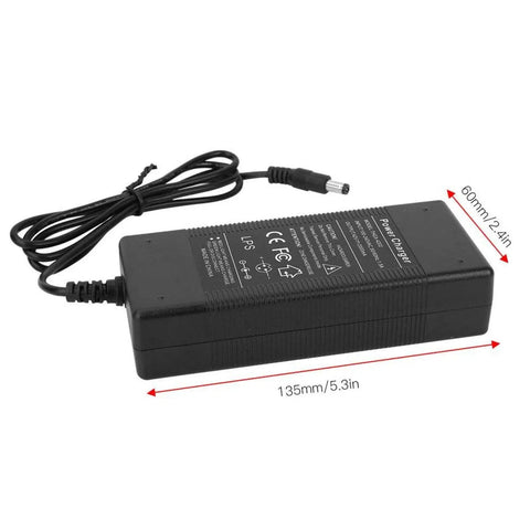 Portable 42V 2A Scooter Battery Charger For Electric Skateboard And EV, Long Cable, LED indicator, dimensions shown