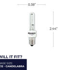 40 Watt Dimmable Xenon Bulbs T3 Krypton Xenon Clear Glass E12 Candelabra Base dimensions with measurements